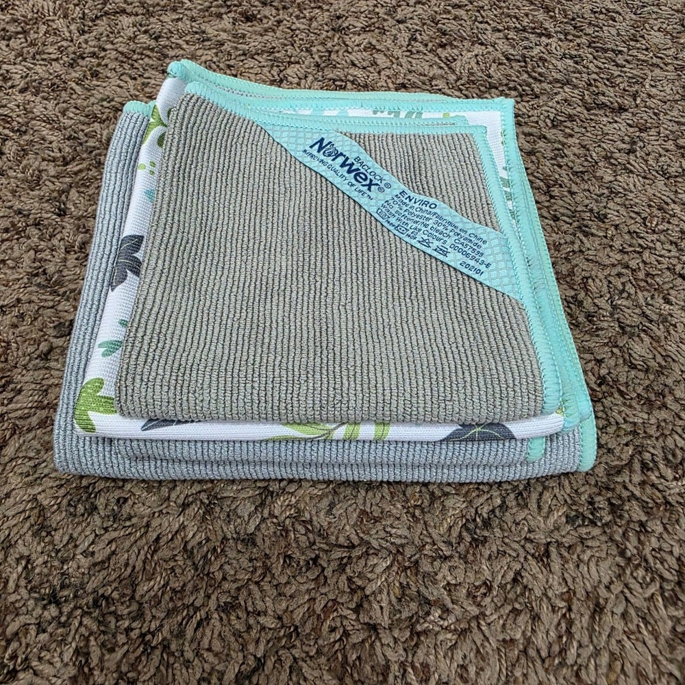 Norwex 4pc Set Hedgehog Window Cloth EnviroCloth Ribbed Kitchen Towel Mint Gray - Picture 9 of 9